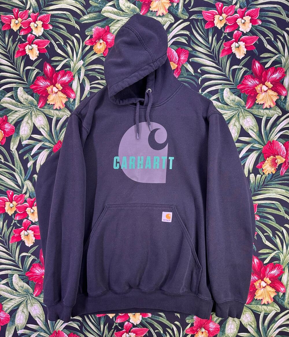 Carhartt Black Loose Fit Hoodie Green Print Size Medium